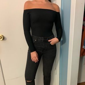 Boohoo Black ribbed long sleeve bodysuit